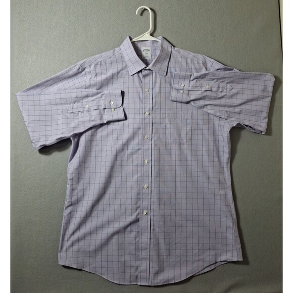 Brooks Brothers Dress Shirt Mens 17 34/35 Regent Fit Purple Graph Plaid - Picture 2 of 6